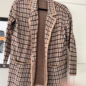 LOFT Women's Plaid Blazer - Brown and Cream